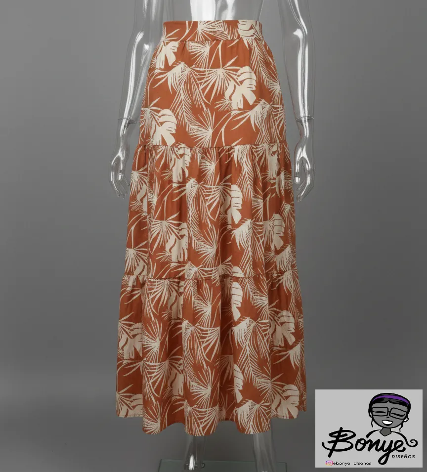 Maxifalda "Palma Real" – Estampado Tropical Naranja