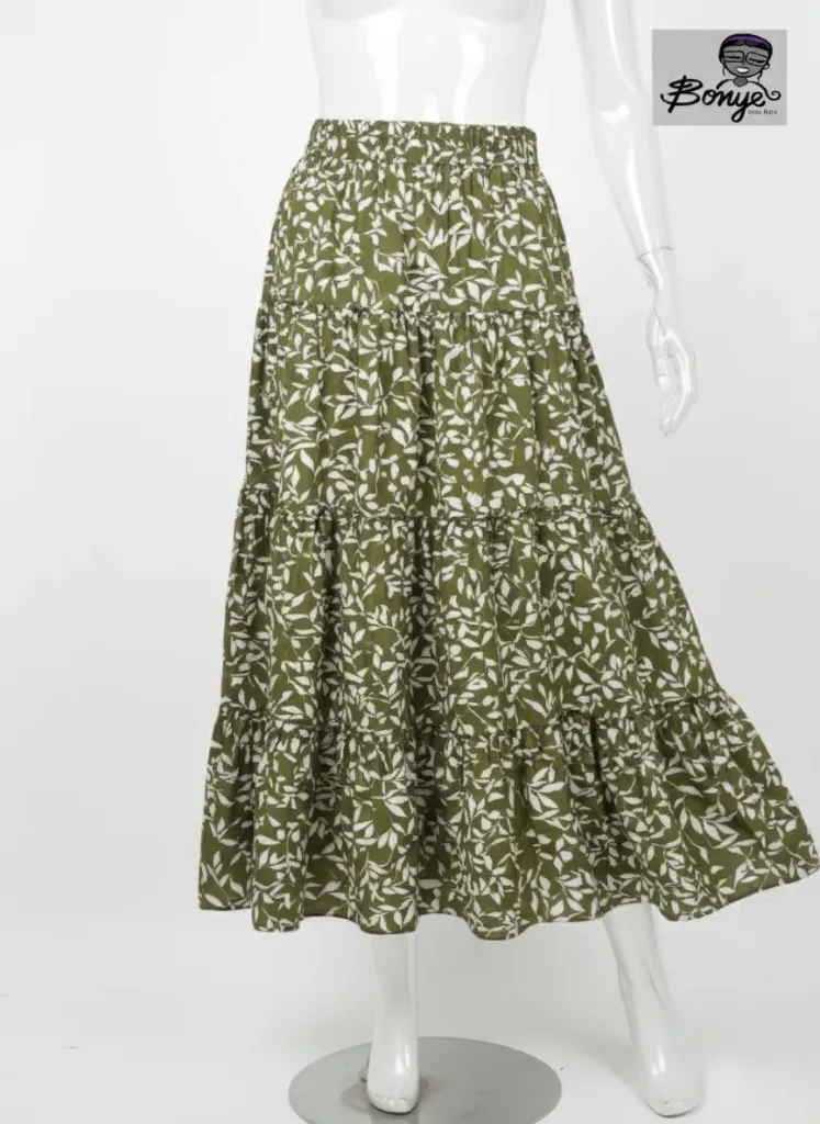 Maxifalda "Selva Blanca" – Verde Oliva de Cuatro Tiempos