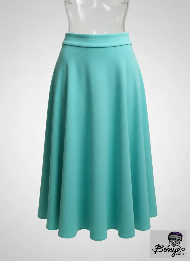 Falda Midi "Brisa Turquesa" – Corte Circular Evasé