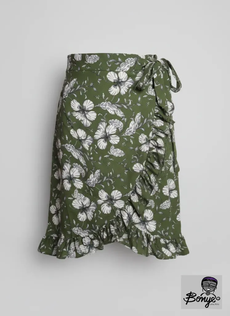 Falda Wrap "Selva Romántica" – Verde Oliva con Boleros