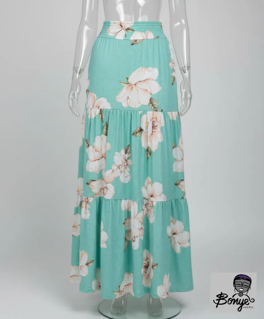 Maxifalda "Menta en Flor" – Corte de Tres Tiempos