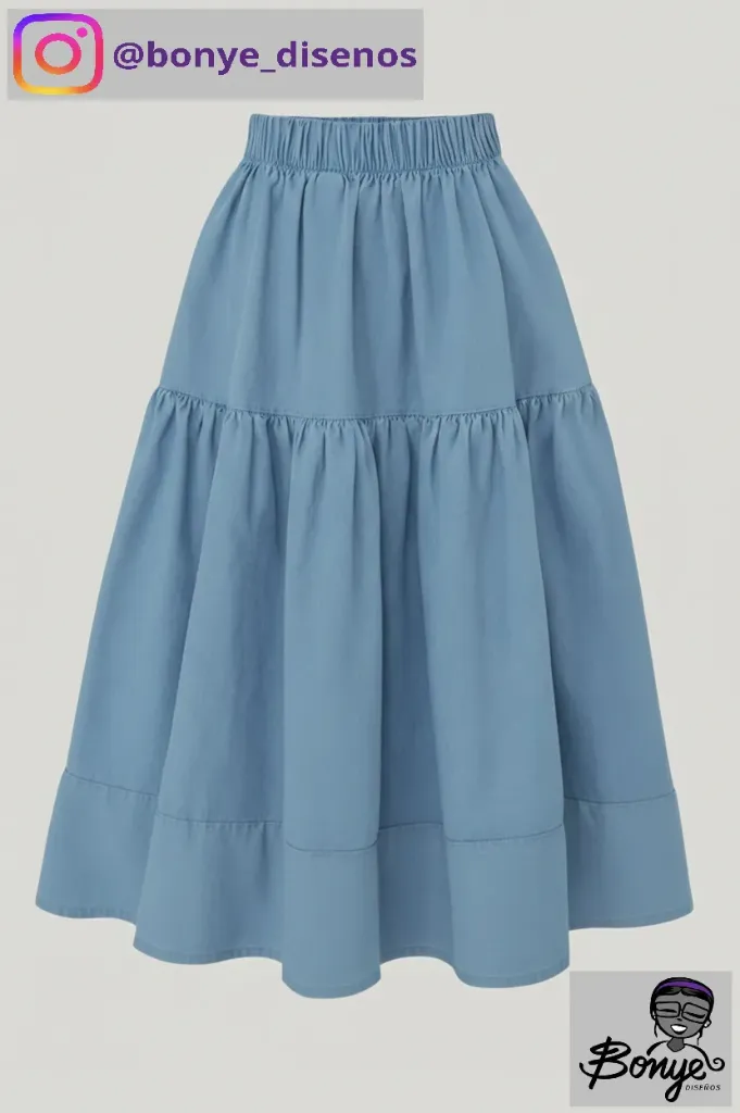 Falda Midi "Serena" – Azul Acero de Dos Tiempos