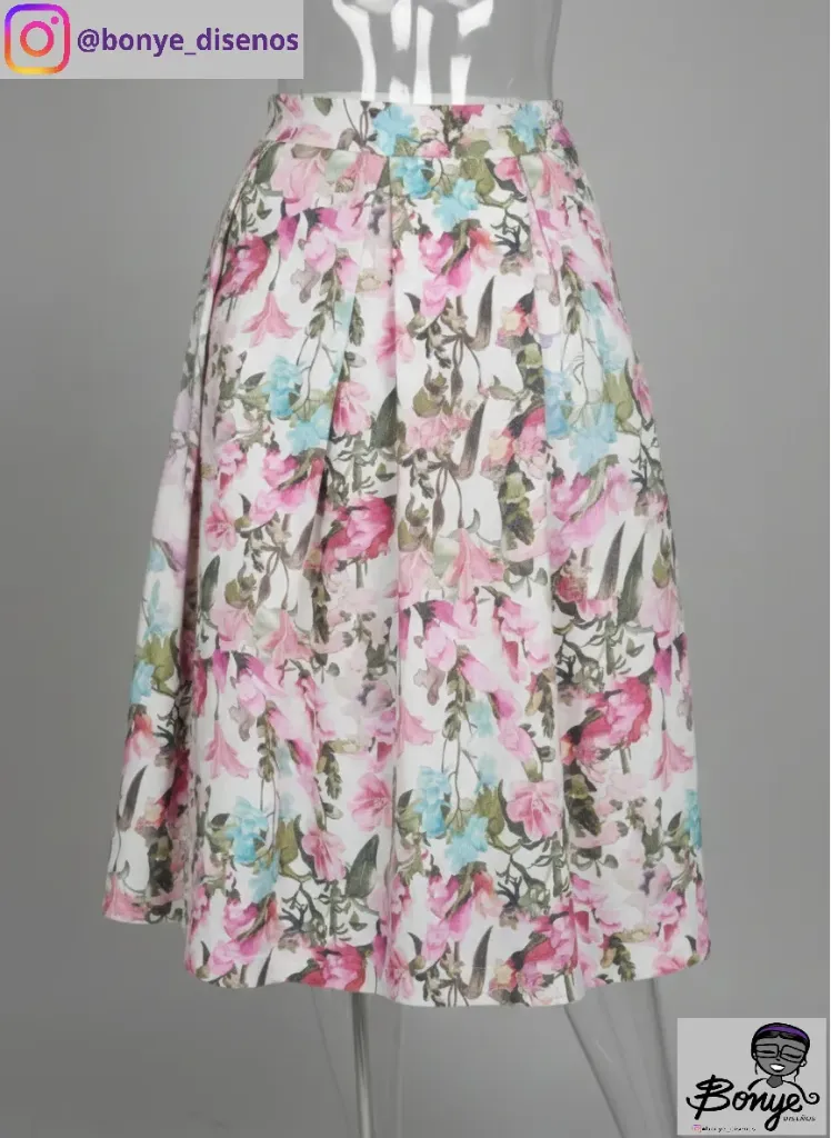 Falda Midi de Tablas "Primavera Floral"